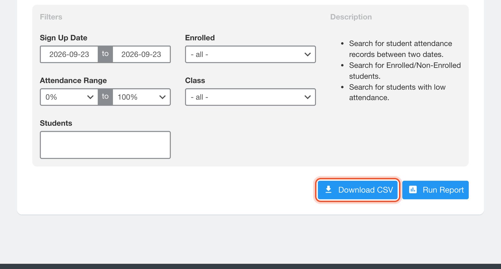 Кнопка Download CSV