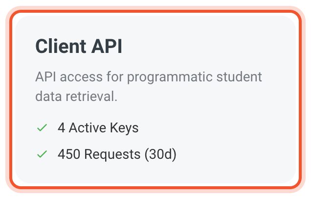 Il riquadro Client API nella pagina delle impostazioni del Dashboard