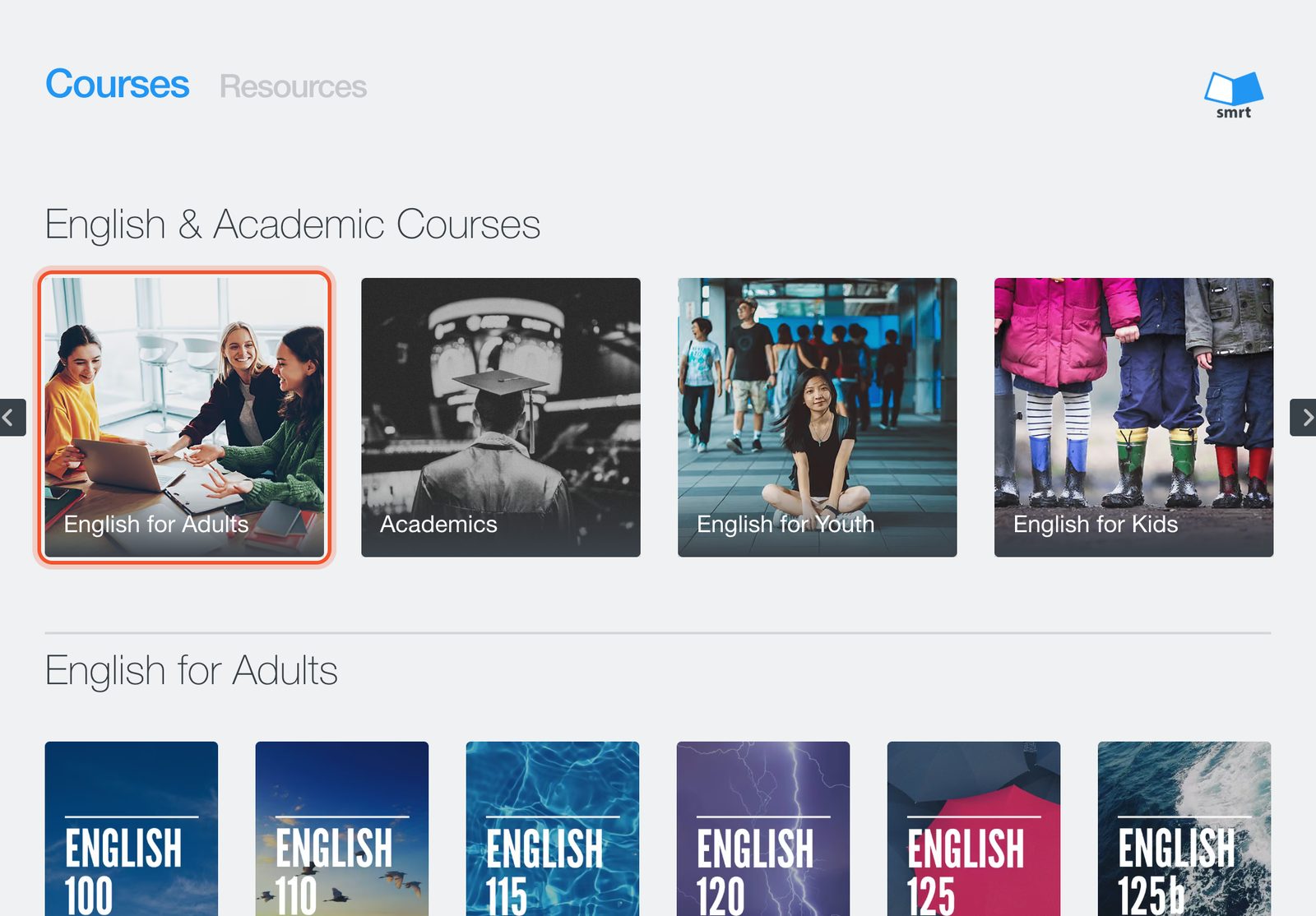 醒目標示English for Adults的Library