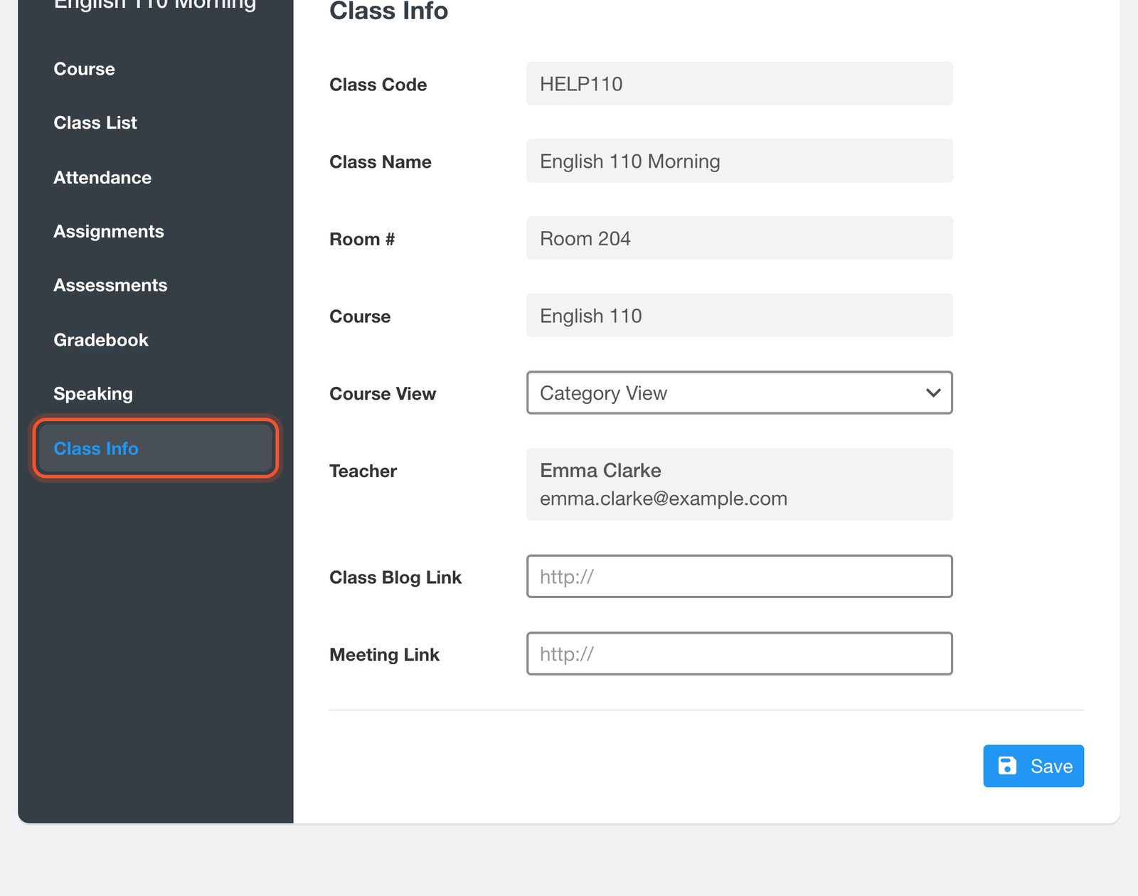 قائمة الفصل مع تمييز Class Info