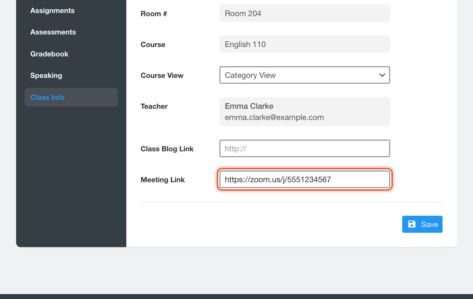 رابط Zoom في حقل Meeting Link