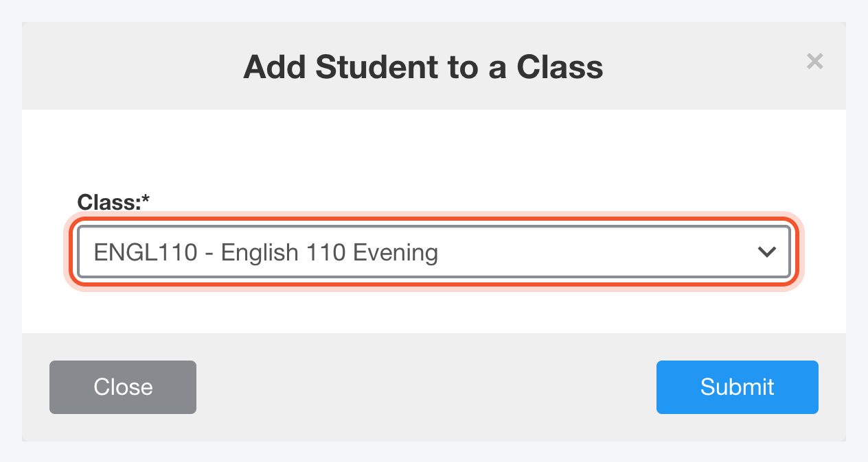 Окно Add Student to a Class