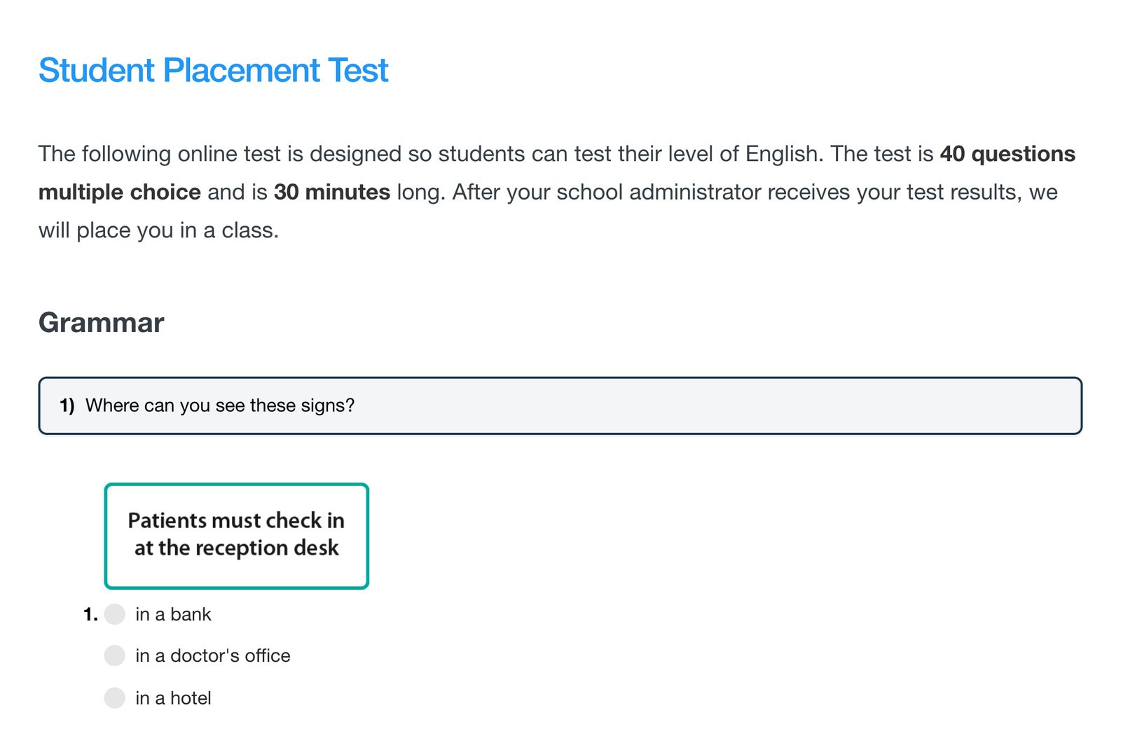 El examen de ubicación del estudiante