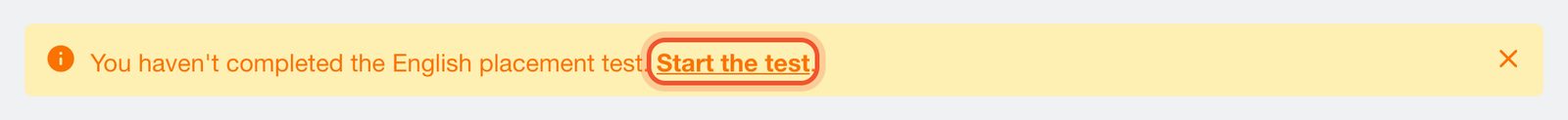 Il messaggio sul test di livello con Start the test evidenziato