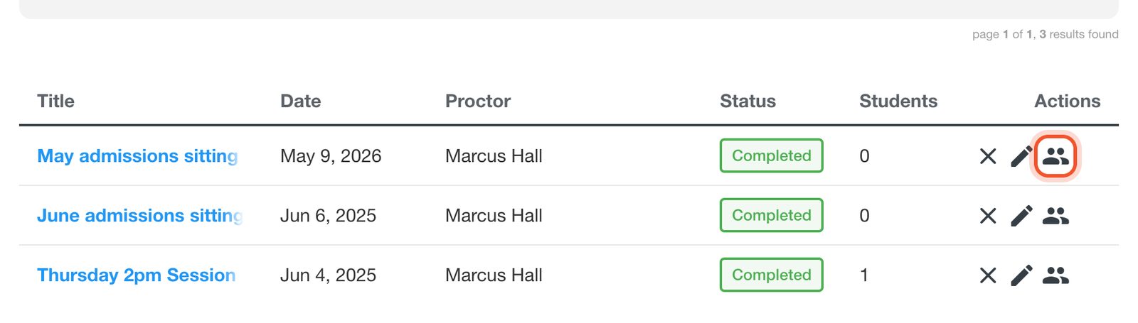 The Results button for a session