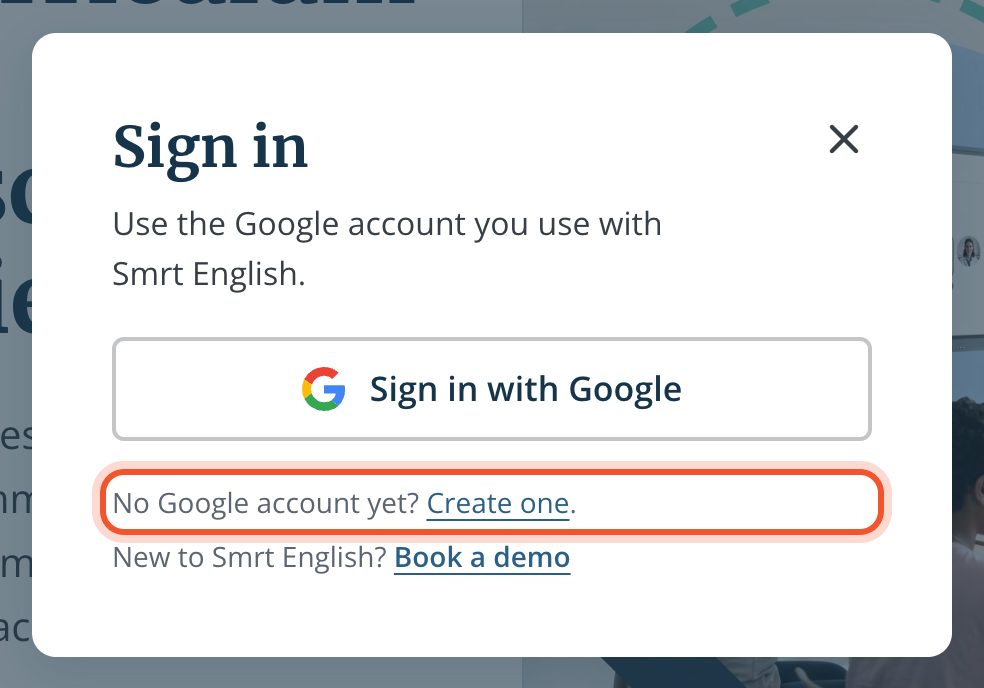 نافذة Sign in مع تمييز No Google account yet? Create one