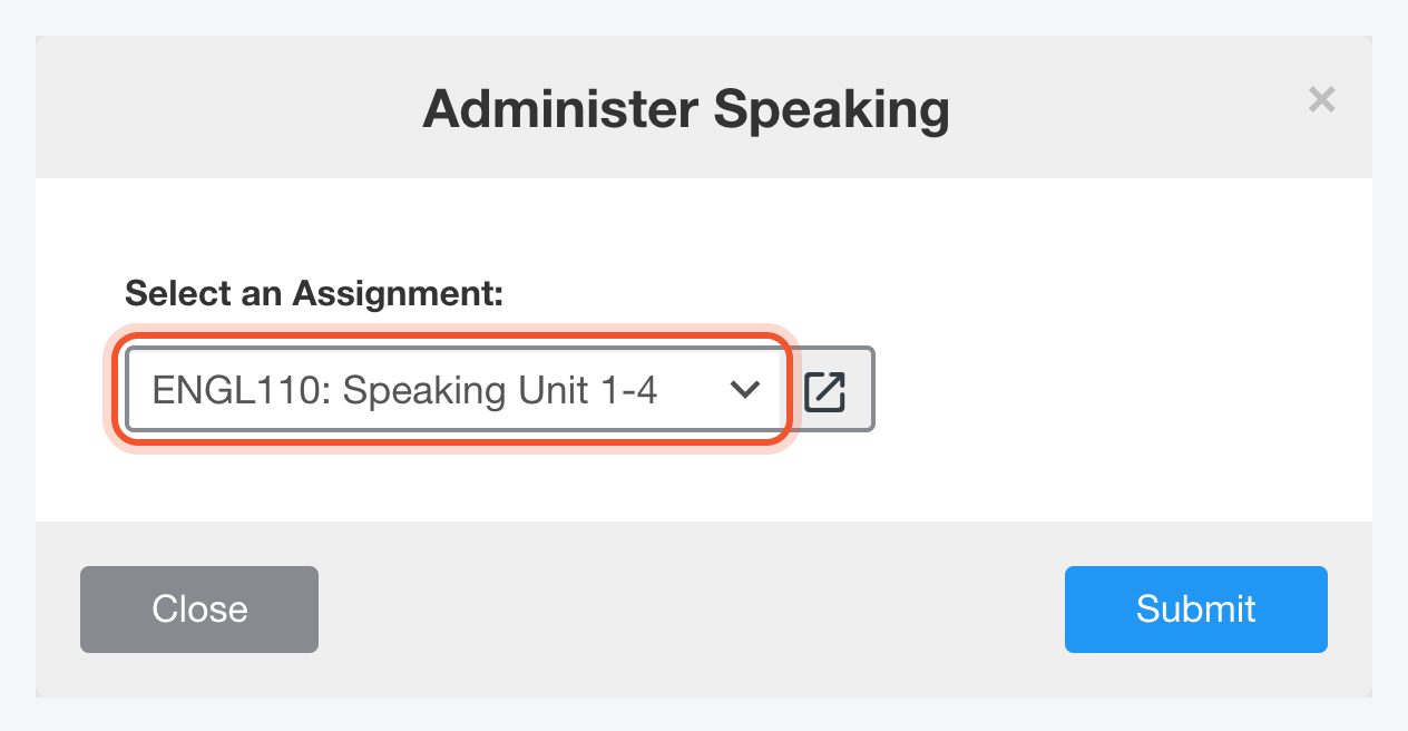 Jendela Administer Speaking dengan sebuah tugas dipilih