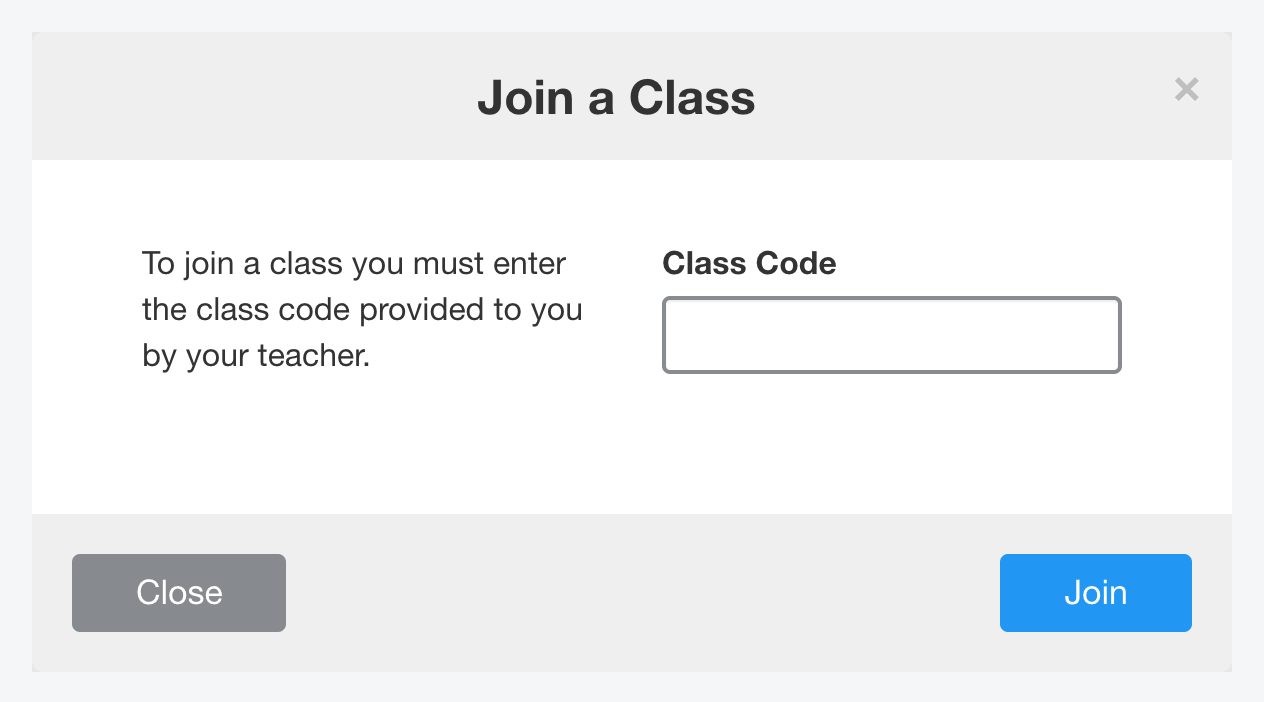 نافذة Join a Class وفيها حقل Class Code