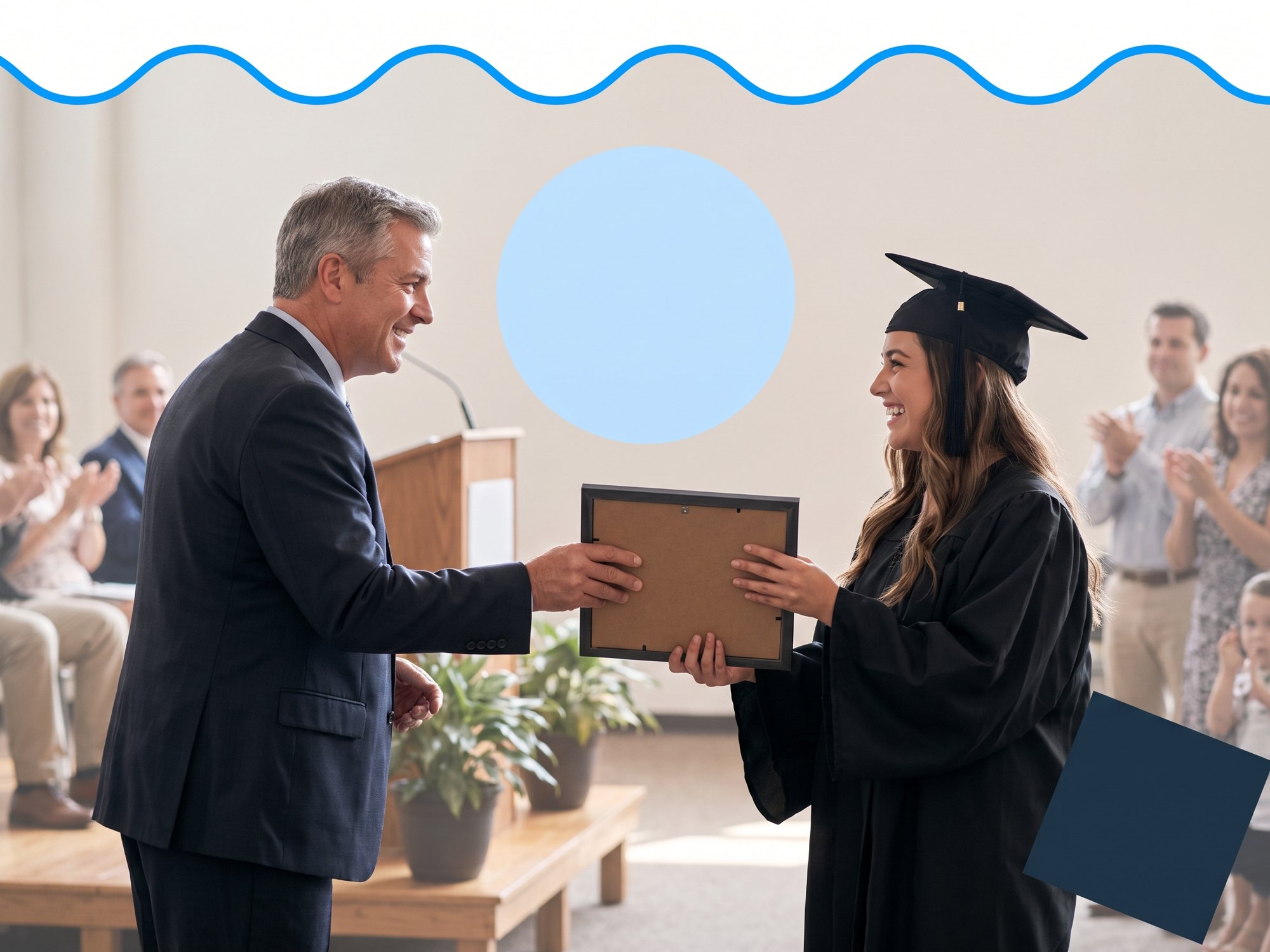 A director handing a certificate to a student