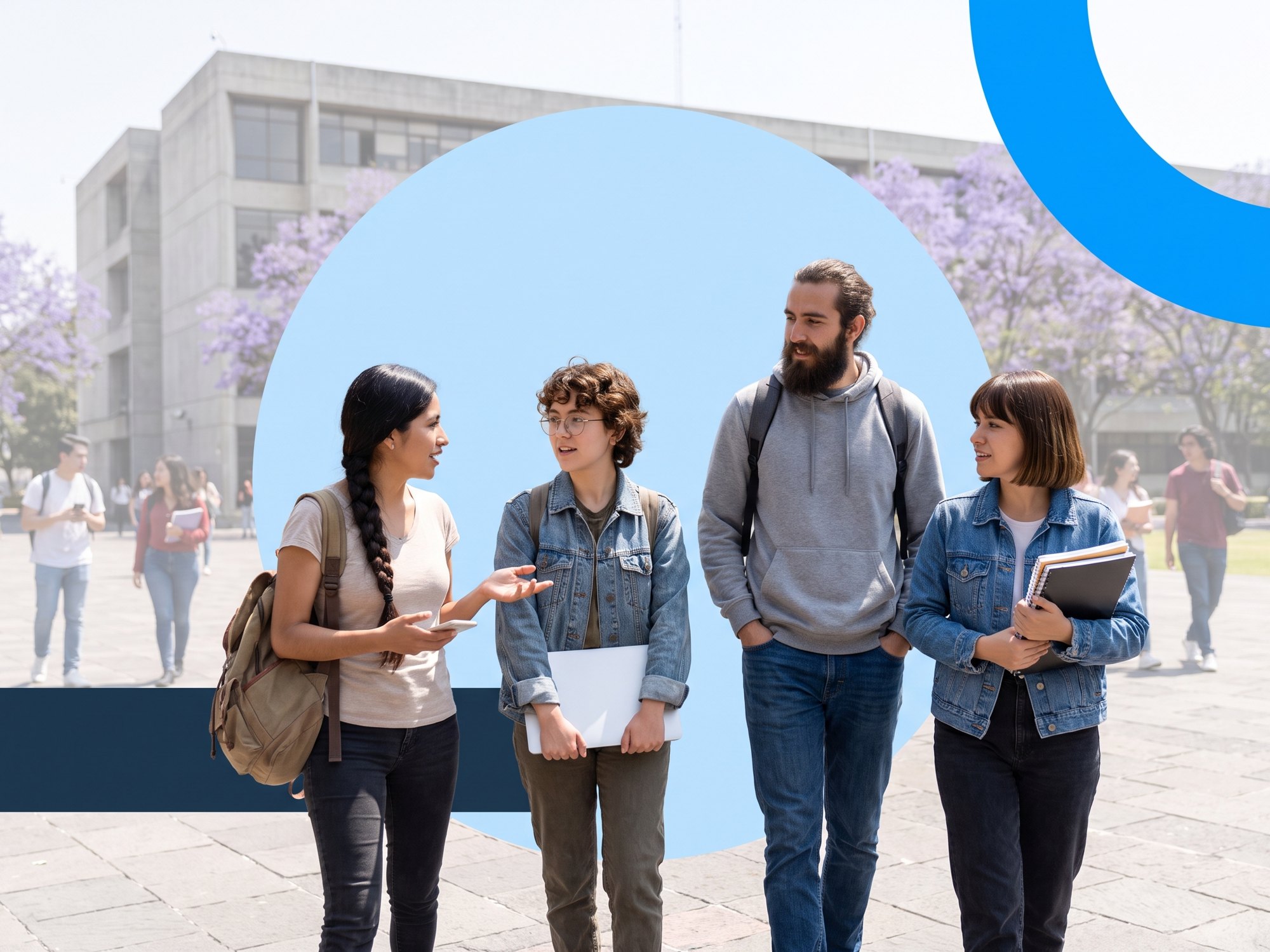 Studenti che attraversano un campus universitario tra una lezione e l’altra