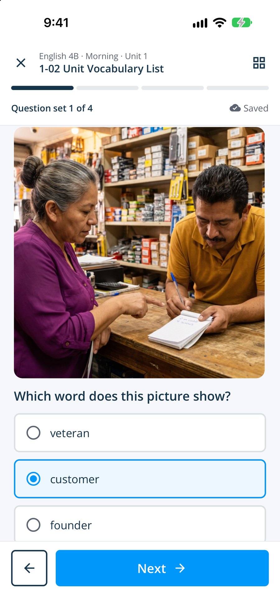 A picture question in an exercise in the Smrt app